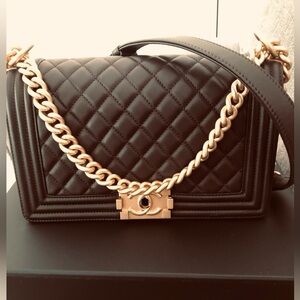 New! CHANEL Quilted Medium Boy Flap Bag with Gold Hardware